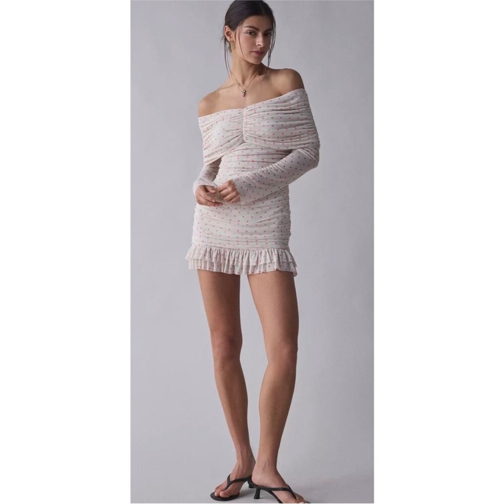 AFRM Fay Polka Dot Mesh Off-The-Shoulder Mini Dress